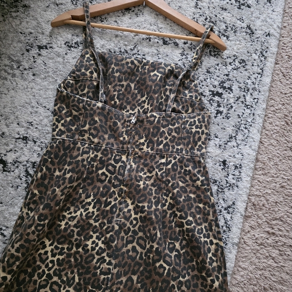 Zara Denim Leopard Print Spaghetti Strap Mini Dress Womens S Cotton Grunge Boho - Picture 4 of 6